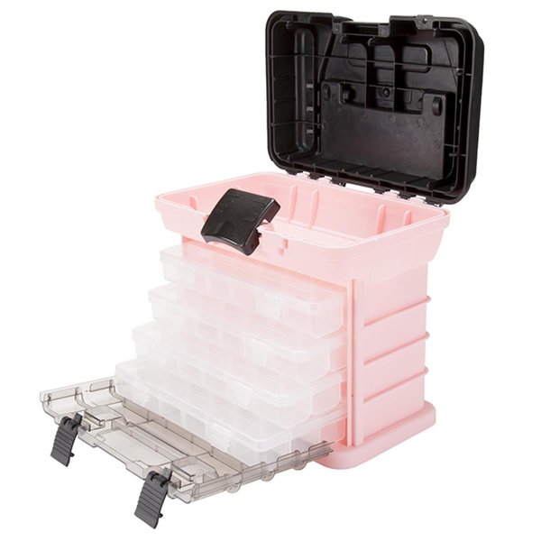 Stalwart Stalwart 75-STO3183 Parts & Crafts Rack Style Tool Box with 4 Organizers - Pink 75-STO3183